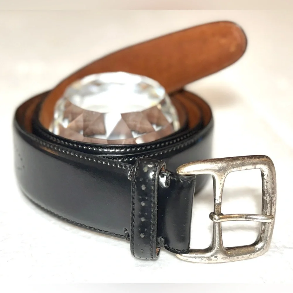 Cole Haan Black Leather Belt with Silver Buckle